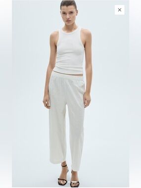 MANGO Linen Blend Culotte Trousers Pull-On White Medium NWT